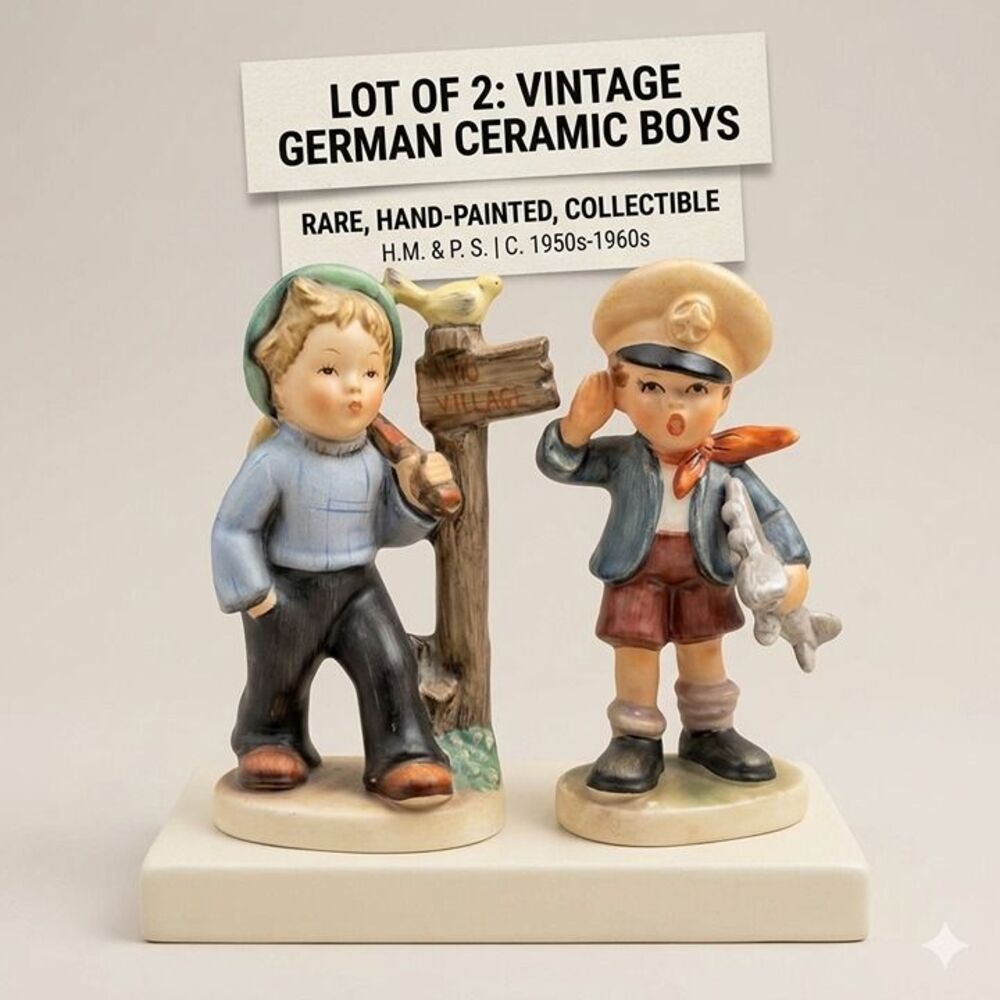 Vintage Napco Ceramic Boy Figurines - Hummel Style - Japan SH1B